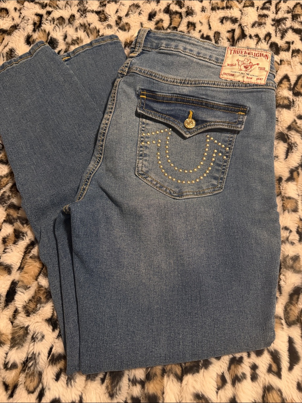 True Religion Light Blue Skinny Jeans with Studded Pocket Detail